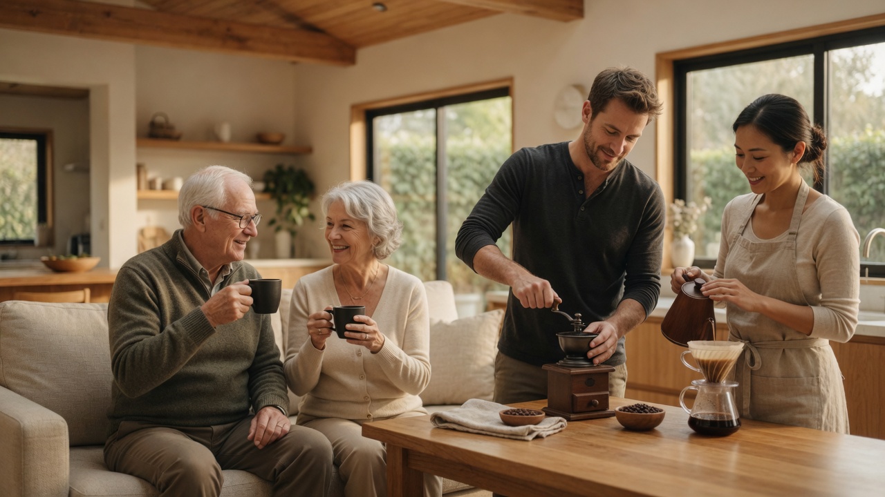 People preparing pour-over coffee together